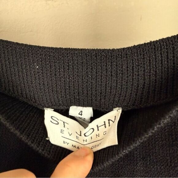 St John Collection Santana Knit Suit Skirt Black Crop Blazer Gold Buttons Small - Picture 5 of 6